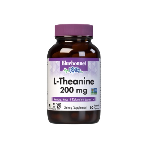 [BRSWIYYPDMOG2EQ7] Bluebonnet Nutrition L-Theanine 200mg, Free-Form Amino Acid, Promotes Relaxation*, Soy-Free, Gluten-Free, Non-GMO, Kosher Certified, Vegan, 60 Vegetable Capsules, 60 Servings