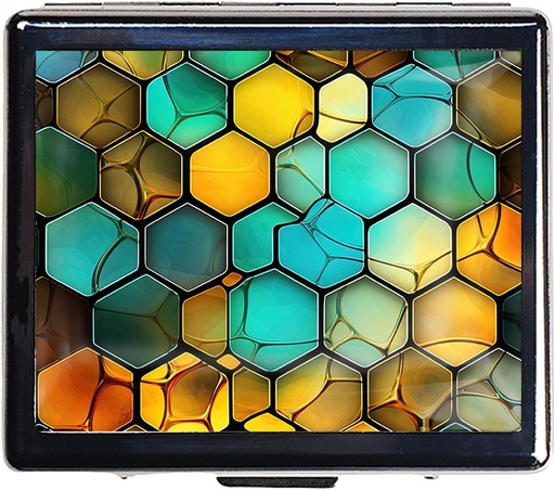 [BRSROGADAB6BOCTH] Silver Vintage Pill Box 7 Day Metal Pill Box with Mirror and 8 Compartments Cute Travel Pill Organizer for Purse (Abstract Octagon Honeycomb)