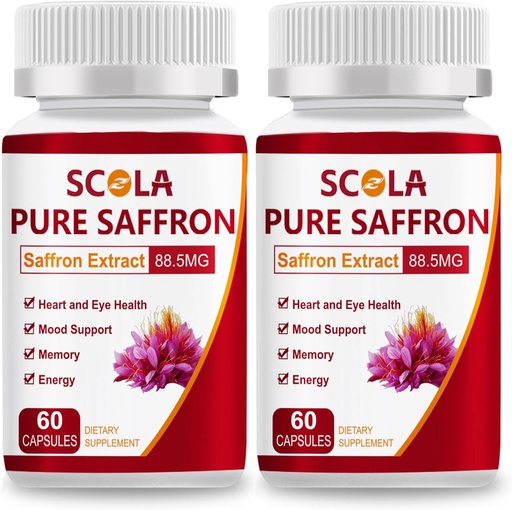 [BRSRAFQZOAJR63TD] Phụ phí SCOLA Saffron, Thuần khiết 88.5mg Saffron Trích dẫn cho Phụ nữ và Đàn ông, khởi động năng lượng, phụ trợ, Vegan, Non-GMO, 120 Capsules