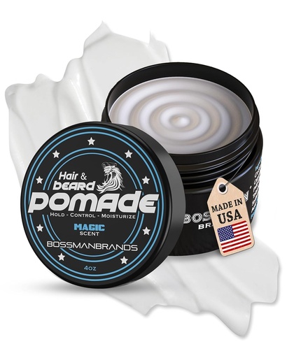 [BRSWYZQKOEMWEHTA] Bossman Hair & Beard Pomade for Men (Magic Scent) – Medium Hold & Moisturizing for Hair, Beard & Mustache Styling – Made in USA