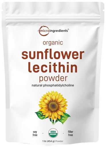 [BRSWKHDZOEIBUHYY] Organic Sunflower Lecithin Powder, 1 Pound, Sustainable Farmed, Cold Pressed, Rich in Phosphatidyl Choline and Protein, Making Liposomal Vitamin C, Lactation Supplement, Non-GMO