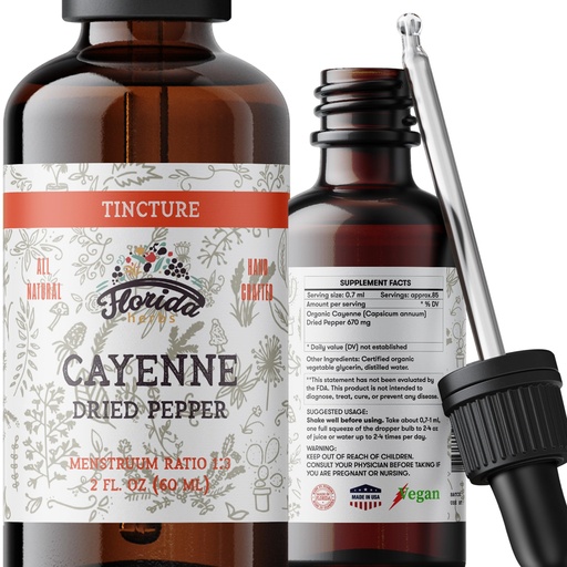 [BRSWGFQHBAHAG3TO] Cayenne Tincture Extract, Organic Cayenne (Capsicum annuum) Dried Pepper - Vegetable Glycerin - Non-GMO - 2 oz