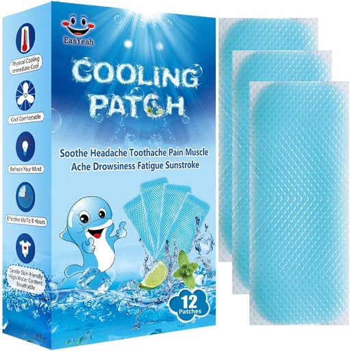 [BRSWYHAROIIQACQ3] 12 Sheets Cooling Patches for Fever Discomfort & Pain Relief, Cooling Relief Fever Reducer, Soothe Headache Pain, Pack of 12