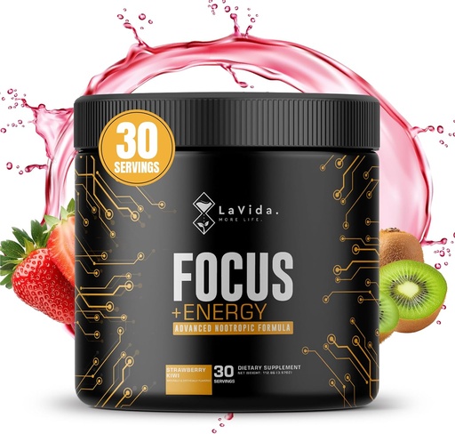 [BRSRAAI6BYOR4FLK] LAVIDA Focus +Energy | Low-Stim Pre-Workout for Busy Professionals | Nootropic Brain Booster with 140mg Caffeine, Zero Jitters, Sugar-Free, Natural Energy & Mental Clarity | Made in USA