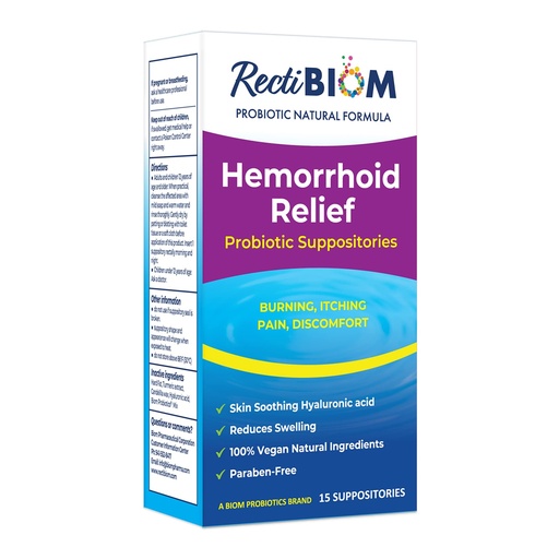 [BRSRM233BAFQO3L5] RectiBiom Probiotic Hemorrhoid Relief Suppositories with Skin Soothing Natural Ingredients, Fast Relief. Hyaluronic Acid and Turmeric Extract, Vegan, Gluten-Free Formulation