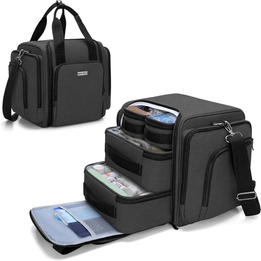[BRSROGIZBEPQYFLV] BAFASO Grote pil Bottle Organizer met 4 Inner Removable Zakken, Medicine Bag Kom met schouderband (Alleen BAG), Zwart