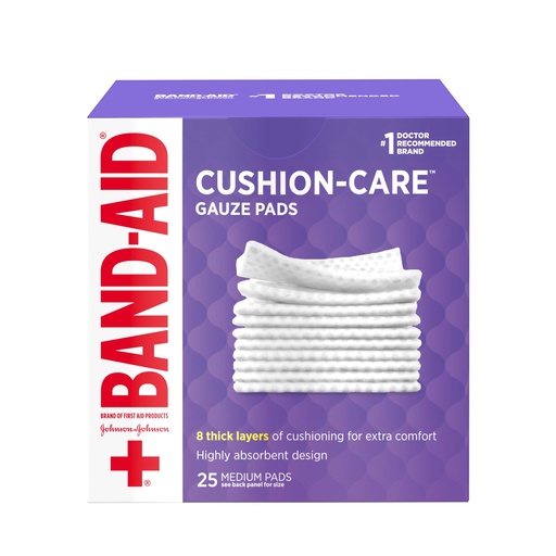 [BRSWKH3ZB55RQ2TL] BAND-AID Brand Cushion-Care Gauze Pads, Medium Size, 3 in x 3 in, 25 Count | Absorbent Dressing Pads Non-Adhesive Comfortable Protection & Wound Care of Minor Cuts, Scrapes & Burns, For First Aid Kits