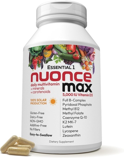 [BRSW2H3QBB5WKE32] ANDREW LESSMAN Essential-1 nuonce max Multivitamin 5000 МЕ Витамин D3 360 Малые капсулы. 100 мкг Метил B12. CoQ10 Лютеин Ликопин Зеаксантин. Высокая потенция. Никаких добавок. Ультра-мягкая ежедневная капсула