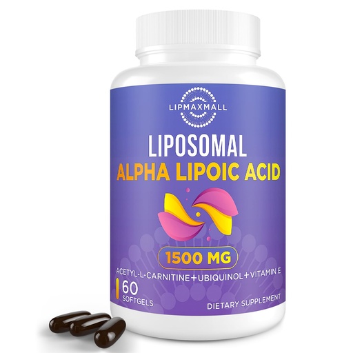 [BRSROGA5AUPQID33] lipmaxmall Liposomal Alpha Lipoic Acid 1500mg-with Acetyl-L-Carnitine 900mg& Ubiquinol 100mg& Vitamin E 15mg，ALA Supplement for Antioxidants Glucose Metabolism Nerve Energy Cardiovascular,60 Softgels