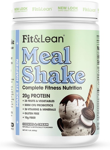 [BRSWKH3ZOF5GIDLY] Fit & Lean Meal Shake, Fat Burning Meal dəyişdirilməsi, Protein, Fiber, Probiotik və Organic Fruits & Fruits ilə Meal dəyişdirilməsi, Cookies və Krem, 1lb, 10 Konteyner üzrə Xidmət