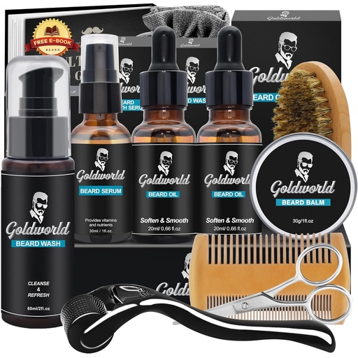 [BRSWGEL4BF7GMFDF] Beard Kit,Beard Grooming Kit w/Beard Wash/Shampoo,2 Packs Beard Oil,Beard Balm,Beard Wash,Brush,Comb,Scissor,Storage Bag,E-Book,Beard Care&Trimming Kit