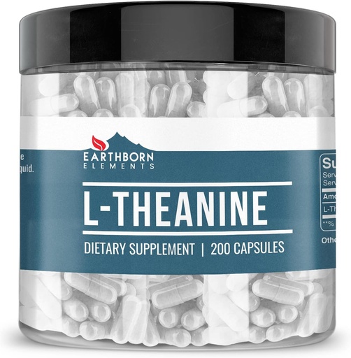[BRSWYCADCB7G2C3G] Earthborn Elements L-Theanine 200 Capsules, Pure & Undiled, No Wordss