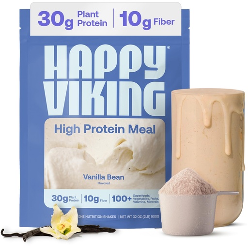 [BRSW2ZQNCUGQGC3A] Happy Viking Plant-Based Protein Powder +100 Superfoods Vanilla Meal Replacement Shake, Created by Venus Williams, 30g Plant Protein, 10g Fiber, Vegan, Gluten-Free, Non-GMO, 15 Meals