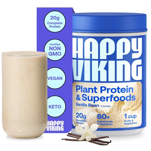 [BRSW2ZQNCUGQGC3A] Happy Viking Vanilla Plant Proteine Powder, Create de Venus Williams, 20G Proteine, Low Carb, Keto, Vegan, Gluten-Free, Non-GMO, Superfoods, Complete Meal Support, 1 Canister (24 oz.)