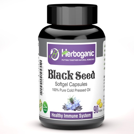 [BRSW2CD5BAPGECLP] HERBOGANIC Cold Pressed Black/Seed Oil Softgels Capsules - 90 Count - Blended with Other Herbal Products-Supports Overall Health welness and Immunity (Black-Seed)