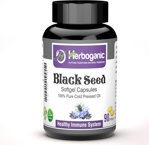 [BRSW2CD5BAPGECLP] HeRBOGANIC Cold Pressed Black/Seed Oil Softgels kapsulak - 90 Count - Beste belar produktuekin nahastua-Supports Osasun orokorra eta immunitatea (Black-Seed)