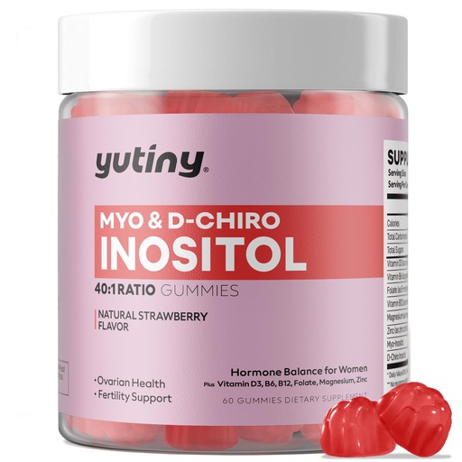 [BRSRAAQCC4IWG3Q3] Myo-Inositol & D-Chiro Inositol Gummies, Vitamin B6 B12 & Folate for Women, Vegan, Sugar Free, Strawberry Flavor, 60 Count