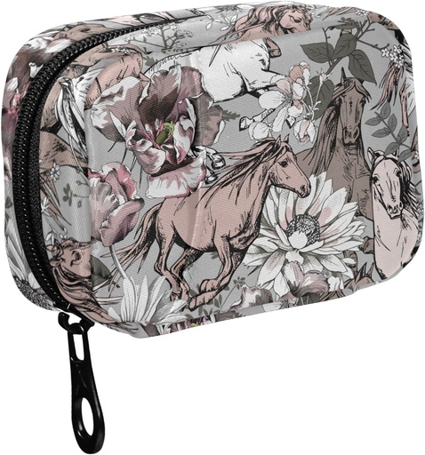 [BRSRMHY7AQFBMFAY] Fustylead Running Horses and Flowers Travel Pill Organizer Case Zipper per il Purse con rimovibile scatola di pillole settimanali per medicina, vitamina, supplemento