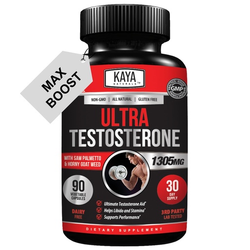 [BRSRMGD2OUBGCEY4] Kaya Naturals Ultra Testosterone - Men's Testosterone Booster with Tongkat Ali, Horny Goat Weed, Tribulus - Natural Workout Supplement for Energy, Stamina, and Strength Booster - 90 Count