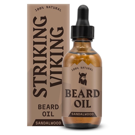 [BRSWYZIDDMORQ3Y6] Striking Viking Sandalwood Beard Oil for Men - 2 Fl Oz, Sandalwood Scent - Natural Hydrating & Softening Beard Care with Argan, Jojoba, Almond & Tea Tree - Non-Greasy, Fast-Absorbing Formula