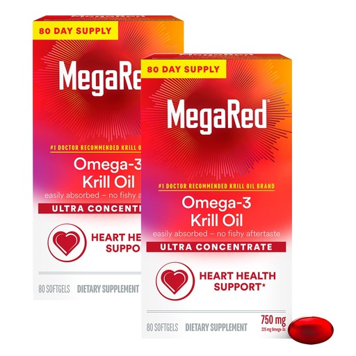 [BRSRMYL2PJ6WAET6] MegaRed Ultra Concentrate 750mg Omega-3 Krill Oil Fatty Acid Supplement with EPA/DHA, Antioxidant Astaxanthin, No Fish Oil Aftertaste Supports Heart Health, 80 Count Softgels (2 Pack)