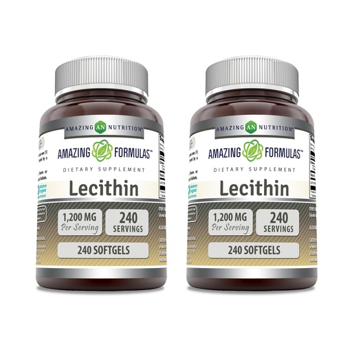 [BRSWGBINCEDQGDQ2] Amazing Formulas Lecithin 1200 mg Softgels Supplement | High Potency | Non-GMO | Gluten Free (2 Pack, 240 Count)