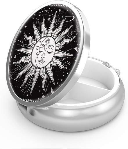 [BRSW2ZA3DMBAKE35] Pille Box 3 Kompartment kleine Pille Fall,Portable für Tasche oder Geldbörse Pille Organizer Pille Behälterhalter, um Vitamine, Medikamente, Fischöl und Ergänzungen (Sun und Mond)