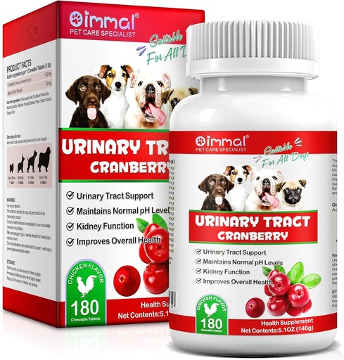 [BRSROAALPMBGG3D2] Cranberry txakurrentzat - 180 Cranberry gehigarri txakurrentzako mahaiak onartzen du Bladder Infekzioa, Dog Incontinence Support, Bladder Stone eta Dog UTI, Pet Supplement Treats Tablets for All Breeds Dogs & Ages