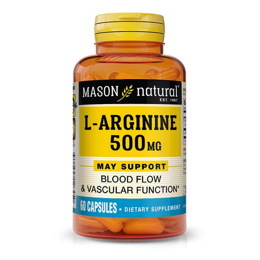 [BRSWIZT2OIMQKCT6] MASON NATURAL L-Arginine 500 mg with Calcium- Supports Healthy Circulation & Vascular Function, Nitric Oxide Supplement, 60 Capsules