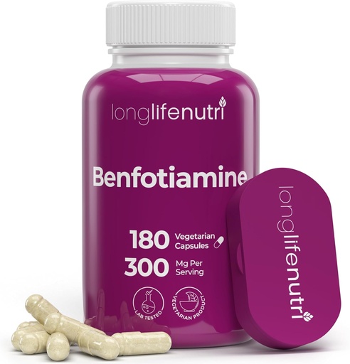 [BRSWGCYHDIBRU3I4] LongLifeNutri Benfotiamin 300mg – 180 Vegetarijanske kapsule, 6-mesečna zaloga, maščobne soli B1 Tiamin dodatek za energijo in wellness, Lab Tested, Made in ZDA