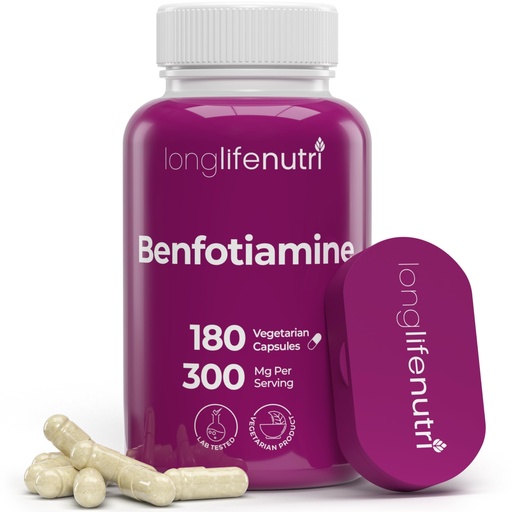[BRSWGCYHDIBRU3I4] LongLifeNutri Benfotiamine 300mg – 180 Vegetarian Capsules, 6-Month Supply, Fat-Soluble B1 Thiamine Supplement for Energy and Wellness, Lab Tested, Made in USA