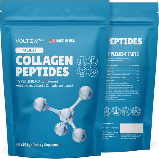 [BRSRA2T2A4NA22T3] Multi Collagen Peptides Powder, Type I,II,III,V,X, Biotin & Vitamin C, Natural Supplement for Healthy Skin, Hair, Nails, Joints - Unflavored