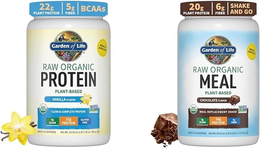 [BRSROAIKCIMBOGTP] Vườn sinh vật học Life Vegan Vanilla Protein Powder 22g & editorive Enzymes cho dễ dàng phân giải – không-GMO & Rawmment Meat Shakes - Chocolate Plant Protein Powder