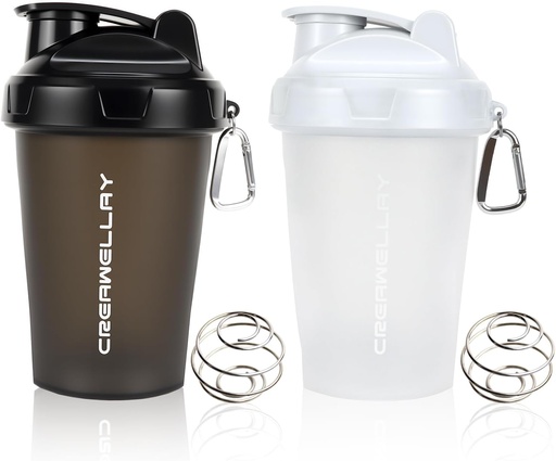 [BRSRAZYYBYAWCDTV] 2 Pack Shaker Bottles for Protein Mixes, 17 oz Small Protein Shaker Bottle with Handle, Gym Shaker Cups with Blending Ball for Pre Workout, BPA-Free & Dishwasher Safe (Black, White)