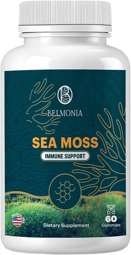 [BRSRAGATCV7GYCLU] Sea Moss Gummies — Immune Strength & Skin Health, Organic Irish Moss Gummy Bears, 60 Count, Vegan, Superfood Chewable Supplement for Endurance & Health