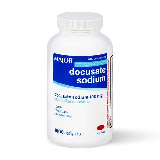 [BRSWKZITAJ4AYHI5] MAJOR Docusate Sodium 100mg, Stool Softener Laxative for Occasional Constipation Relief - Gentle, Dependable, Stimulant-Free, 1000 Softgels