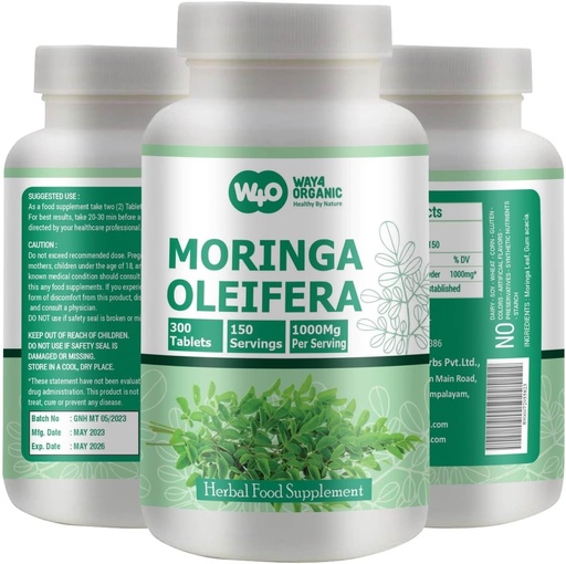 [BRSRO2YQAQCRUYDA] Moringa Leaf Powder Capsles (Πιρούνια) - 300 Χάπια, 150 Σερβιέτες, 1000 mg (1 Συσκευασία)