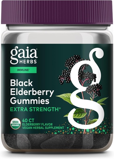 [BRSWYEL2CENREFD4] Gaia maitsetaimed Black Elderberry (Sambucus Nigra) Extra Strength Gummies - Maitsev Immune Support Supplement - Made with Certified Organic Black Elderberries for Immune System Support - 40 Gummies