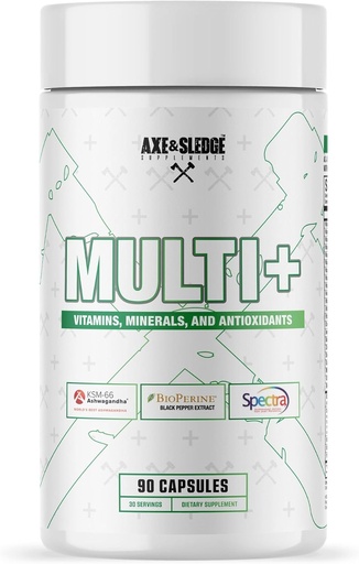 [BRSRA2YCBVYR6F3L] Axe & Sledge Multi Plus Multivitamiin | 24 Biosaadavad vitamiinid ja mineraalid, Ashwagandha | Multivitamiin naistele ja meestele igapäevaseks toitumisalaseks toetuseks | 90 kapslit, 30 serveerimist