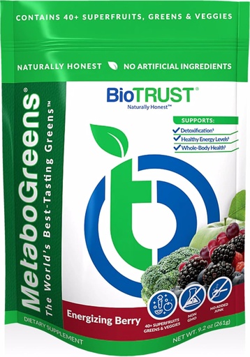 [BRSWGCQOAAOQGCL2] BioTrust Metabo Menyamakan Popper Superfood - Super Greens Powder, Fruit & Veggie Blend with Clinically Studied Spectra - Non GMO, Soy Free, Gluten Free, Dairy Free, Energizing Berry Flavor (30 Pelayan)