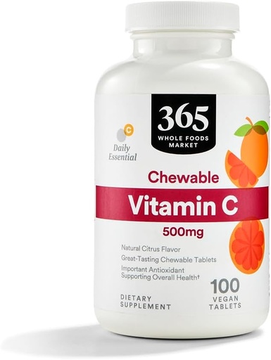 [BRSWGZQBOYJR6GT3] 365 by Whole Foods Market, Chewable Vitamin C 500mg, Natural Citrus Flavor, Vegan, 100 Tablets