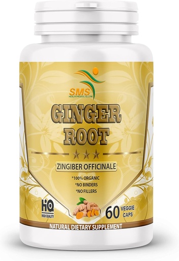 [BRSRMZDQCF6QOA3D] Ginger Root Powder organikoa (Zingiber officinale) Digestio laguntza - 60 Veggie kapsulak