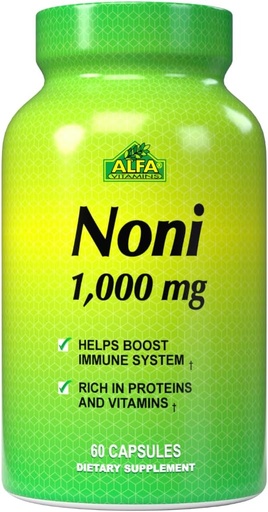 [BRSWKHQRPIPAIHDZ] ALFA VITAMINS Noni 1000 Mg 60 Capsules - Tonic for Optimal Functioning of The Body - Antioxidant