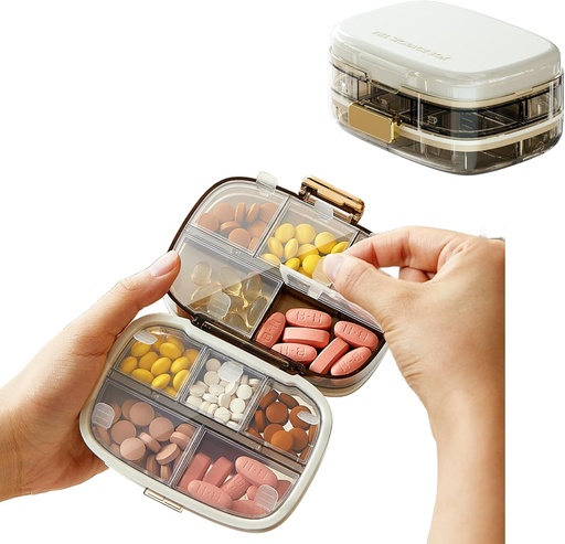 [BRSRAAIHDEHWY3LV] Travel Pill Organizer, Dispenser with 10 Large Compartments, Portable Pill Bottle Organizer, Supplement Medication Holder Large Capacity Daily, for Vitamins, Fish Oils, Supplements (White)