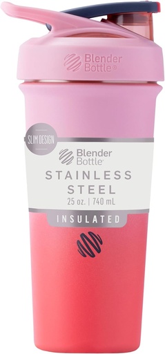[BRSROHDYOUFR6GY3] BlenderBottle Sport Sleek Insulated Stainless Steel Shaker Bottle with Wire Whisk, 25-Ounce, Flamingo Ombre – Protein Shakes & Hydration for Athletes & Fitness Enthusiasts, Easy Mixing, Slim Easy to Hold, Keeps Drinks Cold, Lockable Lid