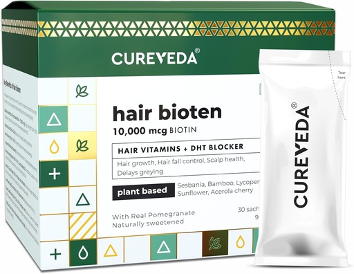 [BRSWYZT2C4MA23IV] Cureveda Curveda Grow Plant Based Biotin 10000 Mcg Powder Supplement for Unisex, Benefits Healthy Scalp and Hair Growth, No Added Sugar, Natural Pomegranate Flavour 150 g (Pack of 1) Grow-1
