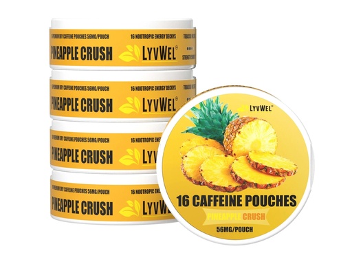 [BRSROBIZAUIRY3LU] LyvWel 56mg Caffeine Energy Pouches – Pineapple – Clean Energy & Focus Boost with Guarana – 5-Pack with 16 Pouches Per Can (80 Total)