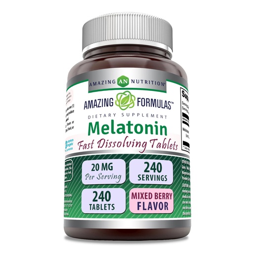 [BRSROGINAUMBEYDB] Amazing Formulas Melatonin Fast Dissolving Supplement | Mixed Berry Flavor | 20 Mg Per Serving | 240 Tablets | Non-GMO | Gluten-Free | Made in USA