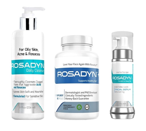 [BRSROBQFC5YRQHI3] Rosacea Treatment Products, Set of 3| Redness Relief Supplement, Honey Gel Cleanser and CoQ10 Facial Serum by Rosadyn+