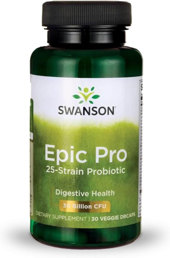 [BRSWKHDRC4HBEAL2] Swanson Epic-Pro 25-Strain Probiotic 30 Billion CFU Digestive Health Immune System Support Prebiotic Nutraflora FOS 30 DRcaps Veggie Capsules (Caps)